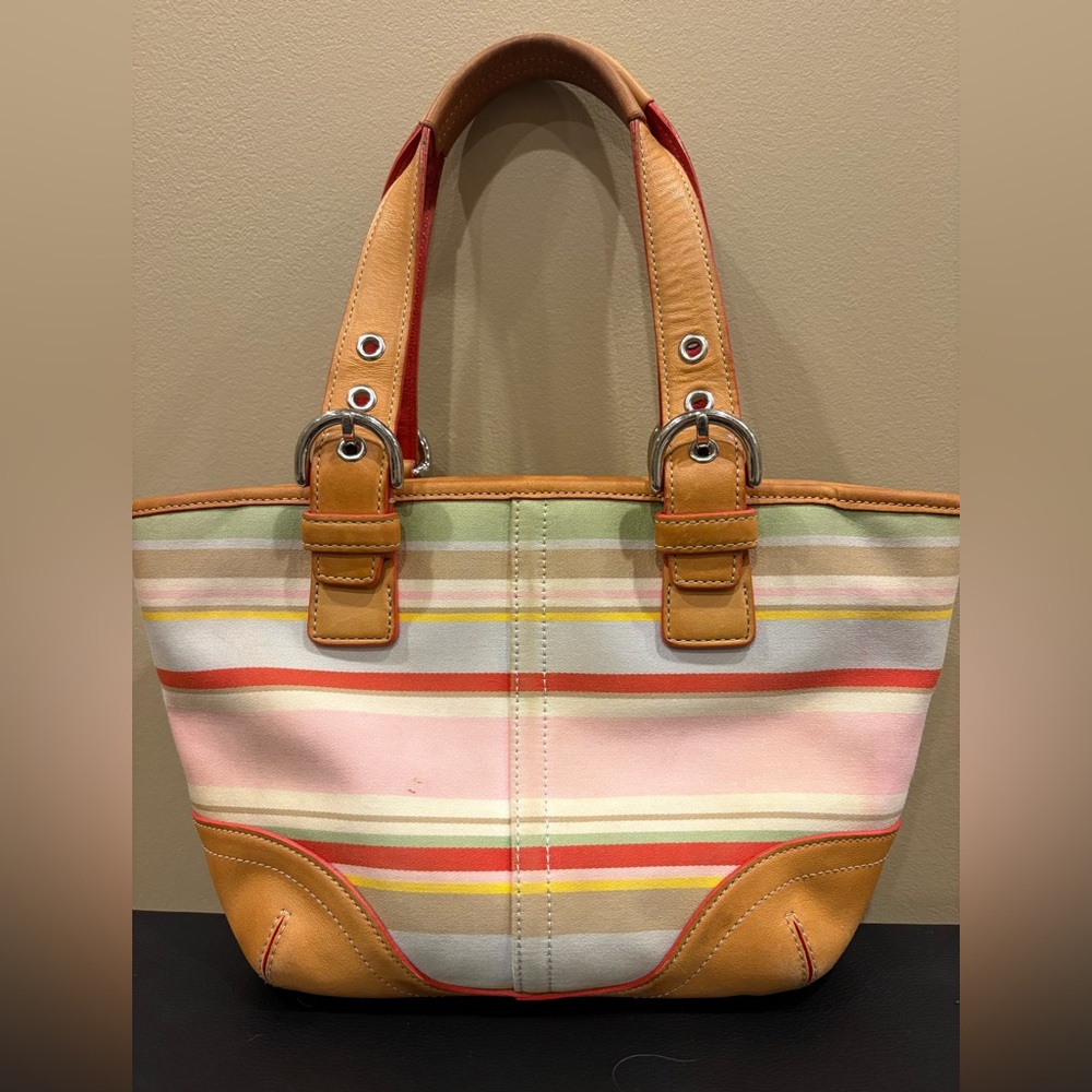 Coach Legacy Stripe Canvas Small Tote Bag✨✨✨